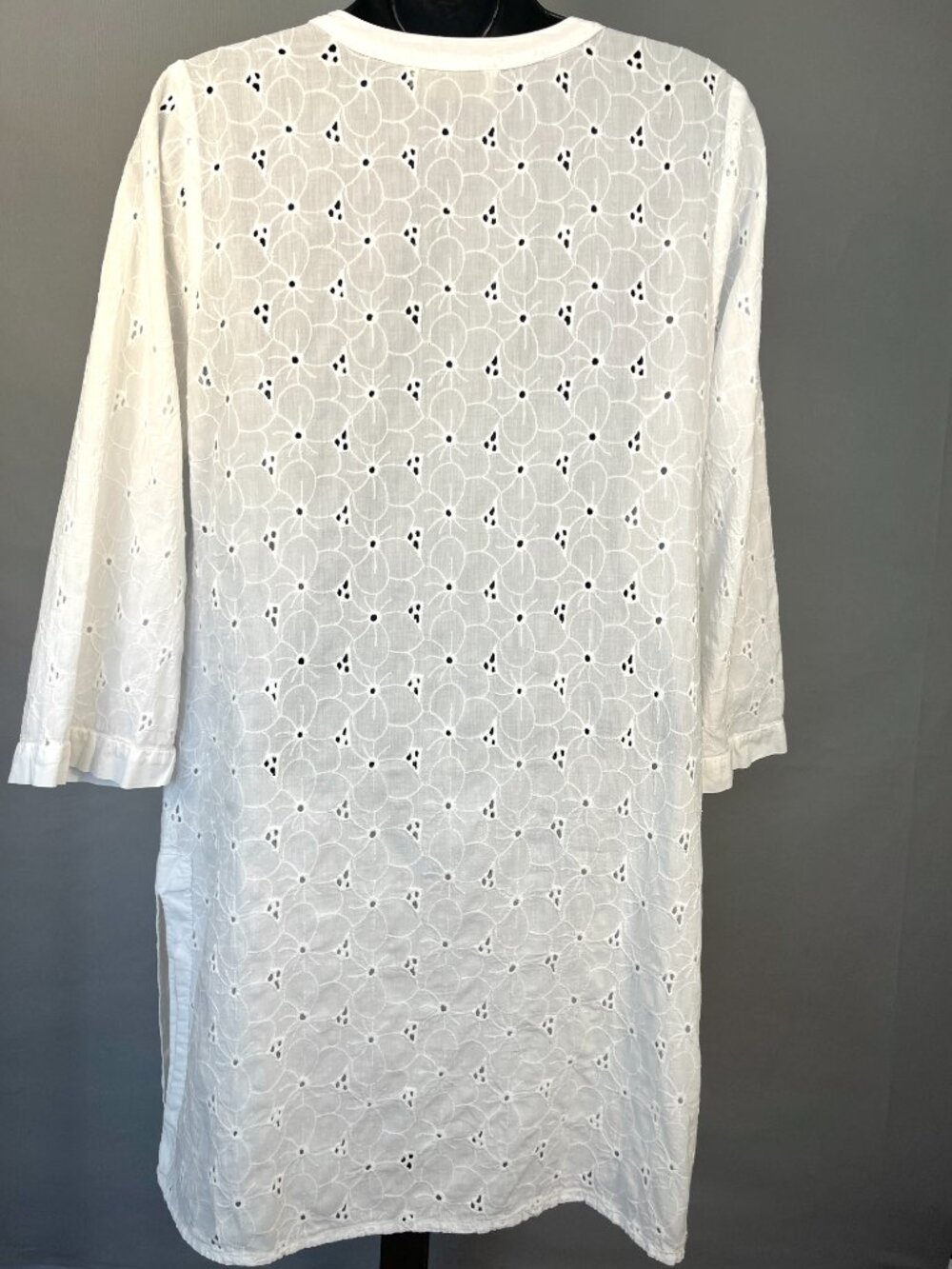 House of Woo Eyelet White Cotton Cover-Up Tunic XS 3/4 Sleeve - Picture 4 of 8